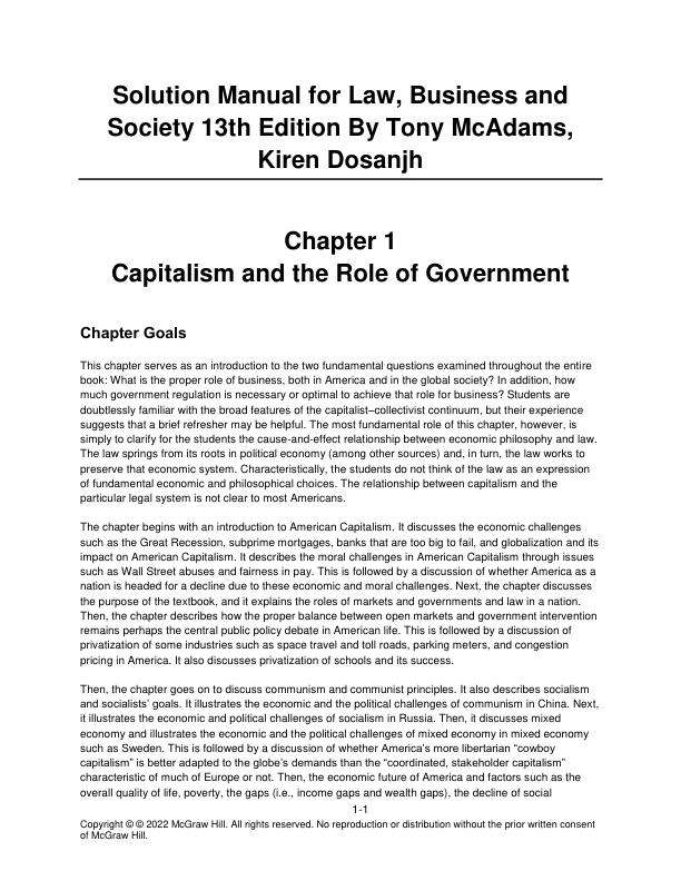 Solution Manual for Law, Business and Society 13th Edition By Tony McAdams, Kiren Dosanjh
