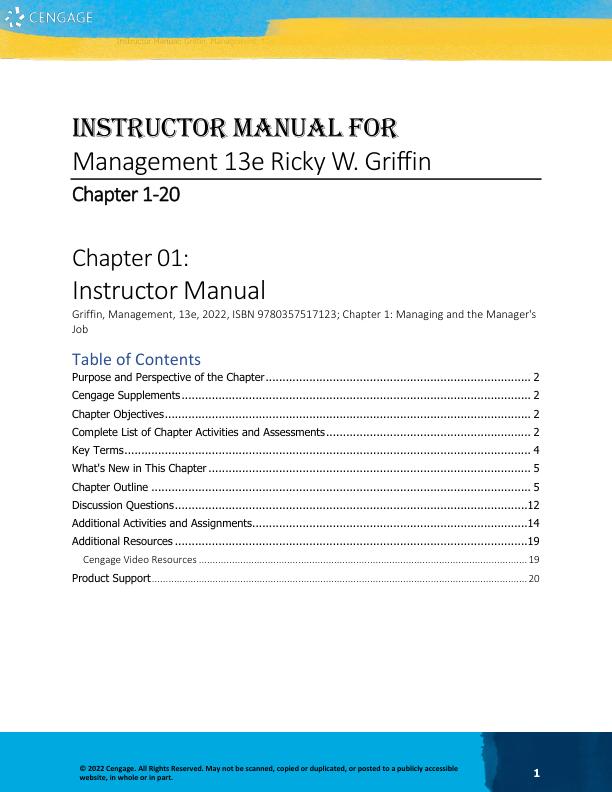 Instructor Manual For Management 13e Ricky W. Griffin Chapter 1-20