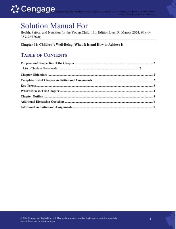 Solution Manual For Health, Safety, and Nutrition for the Young Child, 11th Edition by Lynn R. Marotz Chapter 1-19