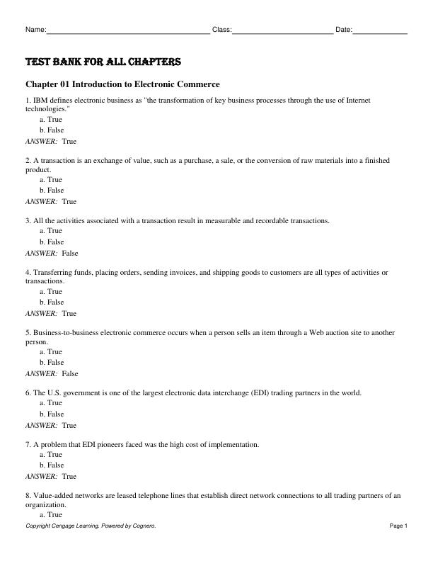 Test Bank for Electronic Commerce 12th Edition by Gary Schneider