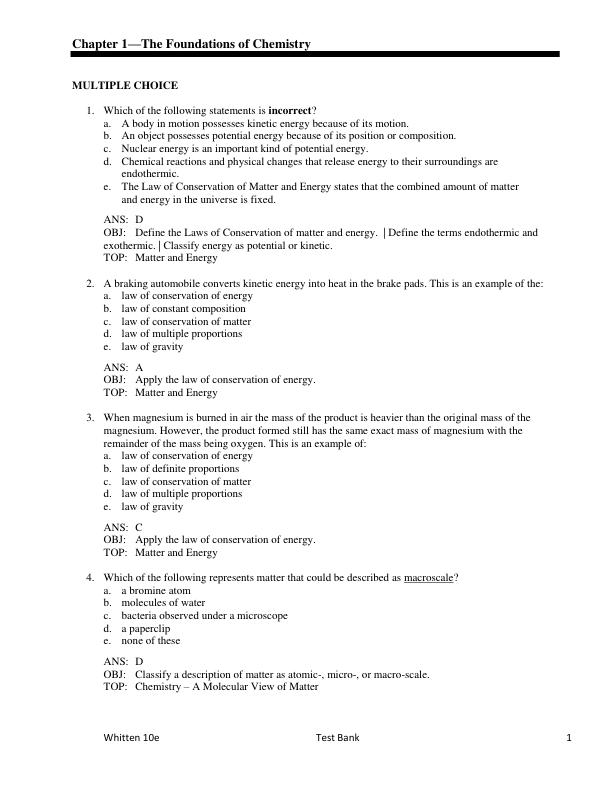 Test Bank for Chemistry 10th Edition by Steven S. Zumdahl, Susan A. Zumdahl , Donald J. DeCoste
