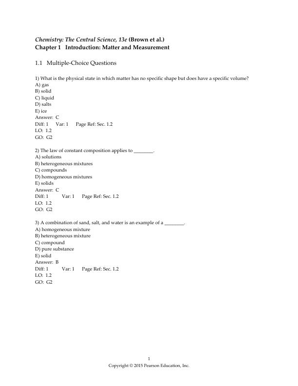 Test Bank for Chemistry The Central Science 13th Edition by Theodore E. Brown, H. Eugene LeMay, Bruce E. Bursten, Catherine Murphy, Patrick Woodward, Matthew E. Stoltzfus