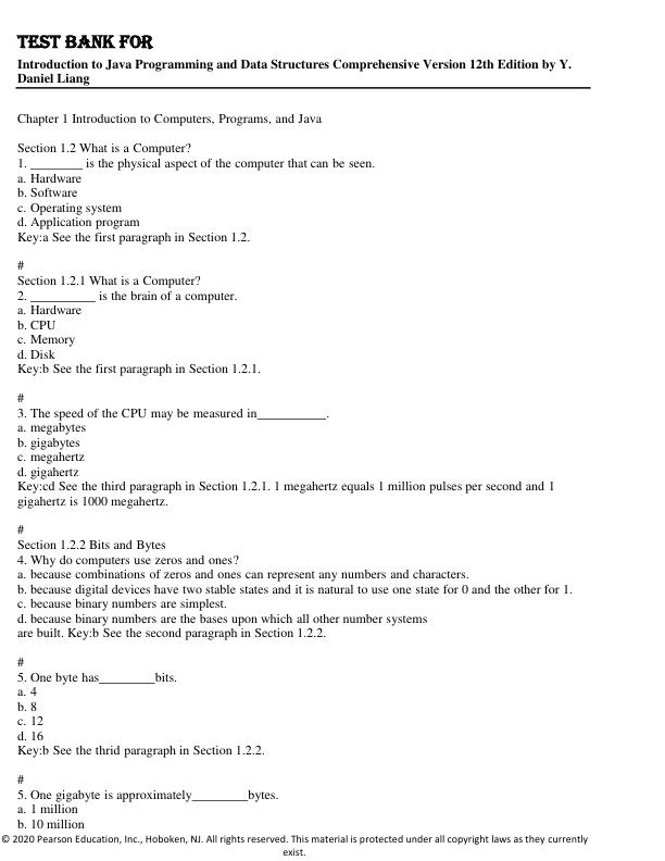 Test Bank for Introduction to Java Programming and Data Structures Comprehensive Version 12th Edition by Y. Daniel Liang