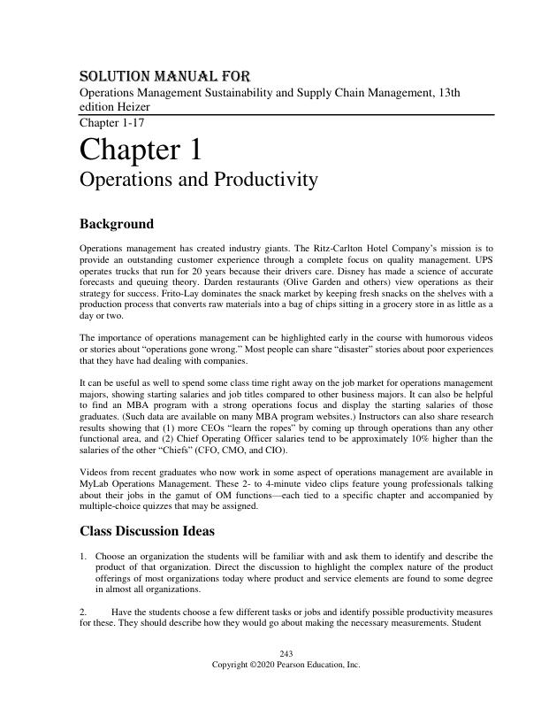 Instructor Manual for Operations Management Sustainability and Supply Chain Management, 13th Edition by Jay Heizer, Barry Render, Chuck Munson
