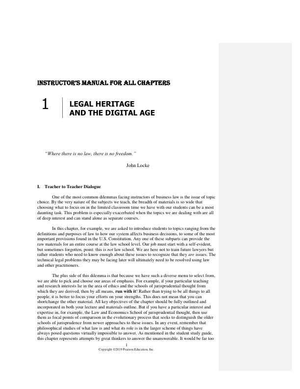 Instructor Manual For Business Law 10th Edition by Henry Cheeseman