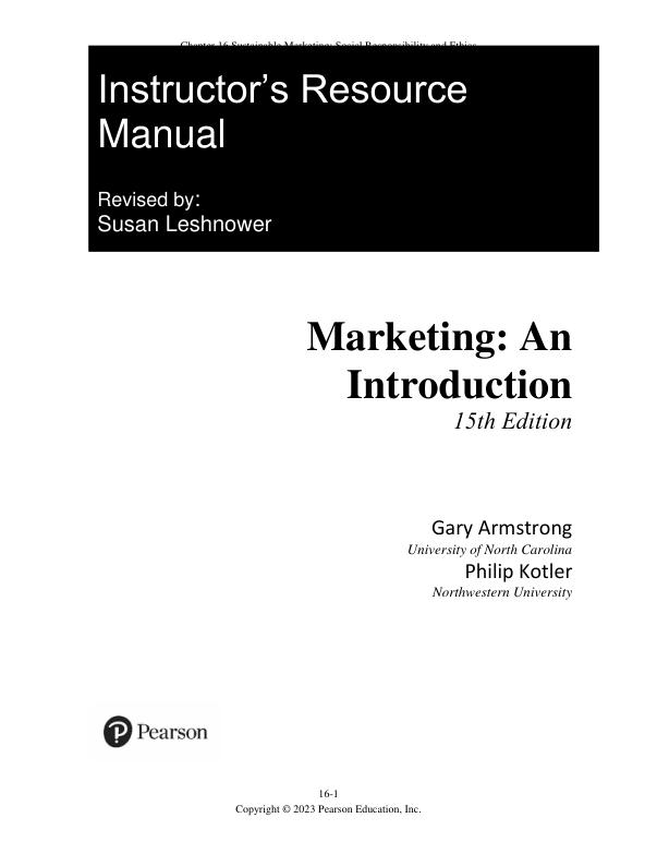 Instructor's Manual for Marketing An Introduction, 15th edition By Gary Armstrong, Philip Kotler