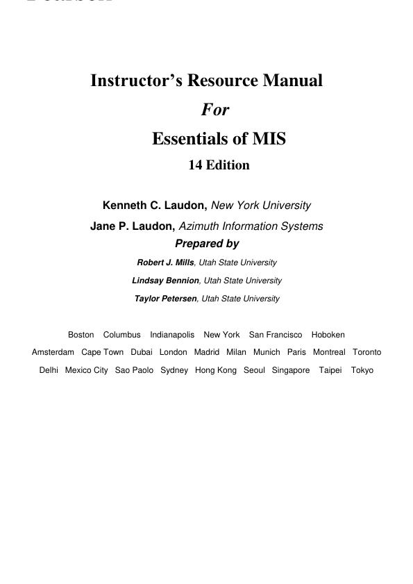 Instructor Solution Manual For Essentials of MIS, 14th Edition by Kenneth C. Laudon,  Jane P. Laudon