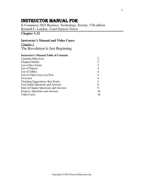 Instructor Solution Manual for E-Commerce 2023 Business, Technology, Society, 17th Edition by Kenneth C. Laudon, Carol Guercio Traver