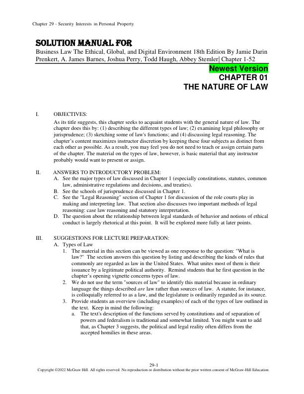 Solution Manual for Business Law The Ethical, Global, and Digital Environment 18th Edition By Jamie Darin Prenkert, A. James Barnes, Joshua Perry, Todd Haugh, Abbey Stemler