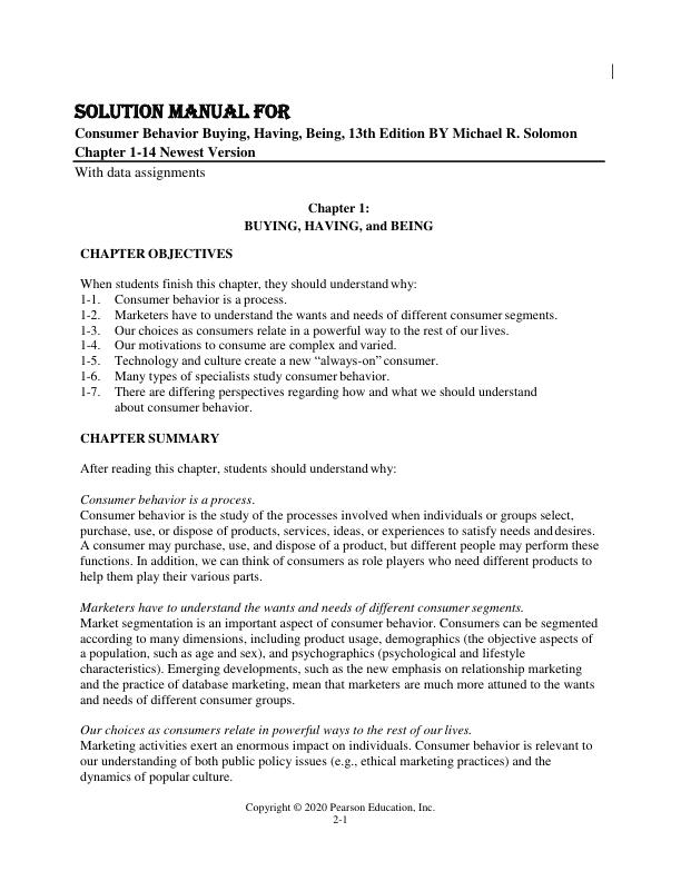 Solution Manual for Consumer Behavior Buying, Having, Being, 13th Edition BY Michael R. Solomon