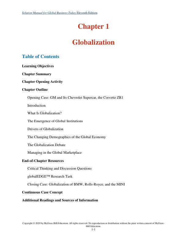 Solution Manual for Global Business Today 11th Edition by Charles W. L. Hill, G. Tomas M. Hult