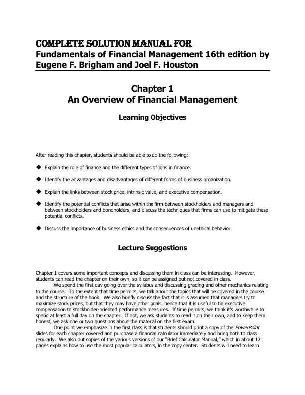 Solution Manual for Fundamentals of Financial Management 16th edition by Eugene F. Brigham and Joel F. Houston.pdf
