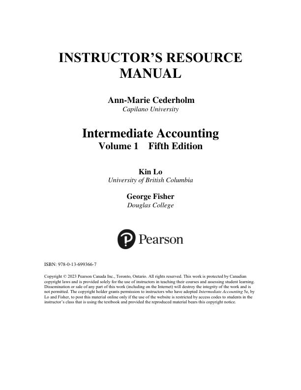 Solution Manual for Intermediate Accounting, Volume 1 4th By Kin Lo, George Fisher