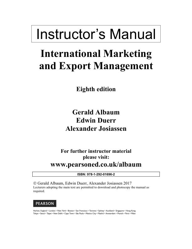 Solution Manual for International Marketing & Export Management 8th Edition by Gerald Albaum