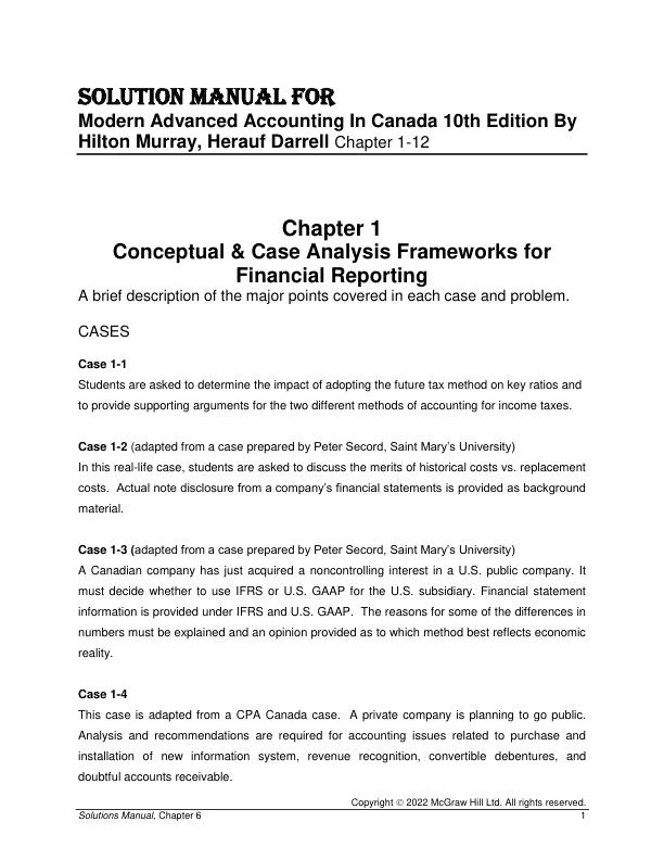 Solution Manual for Modern Advanced Accounting In Canada 10th Edition By Hilton Murray, Herauf Darrell