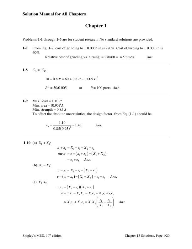 Solution Manual for Shigley's Mechanical Engineering Design 10th Edition by Richard Budynas, Keith Nisbett