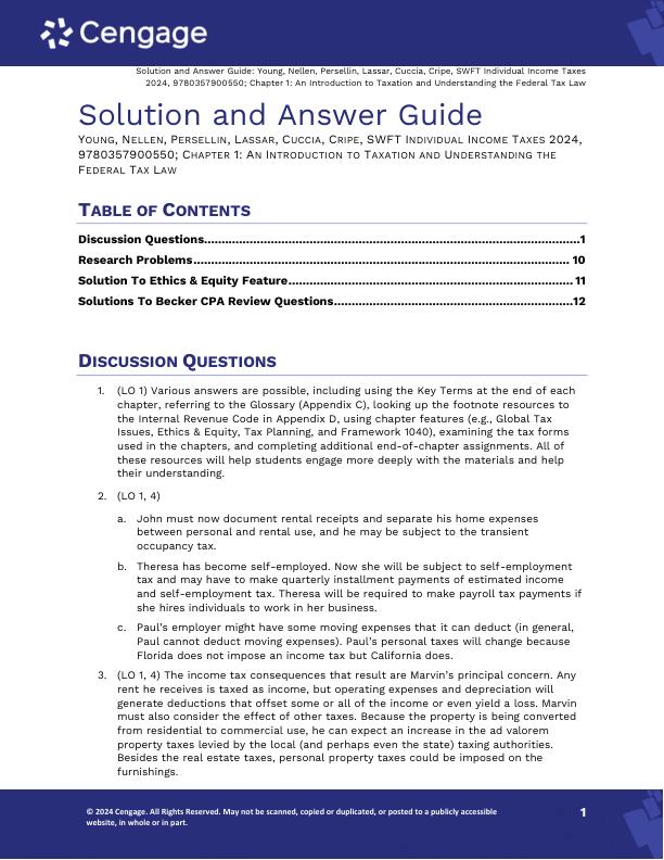 Solution Manual for South-Western Federal Taxation 2024 Individual Income Taxes 47th Edition by by James C. Young, Annette Nellen, Mark Persellin Chapter 1-20