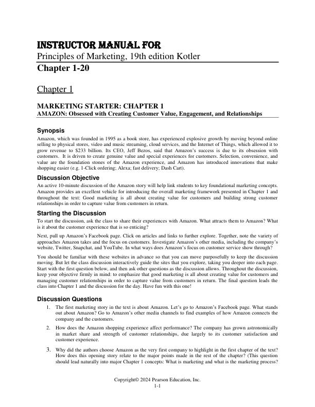 Instructor Solution Manual for Principles of Marketing, 19th Edition by Philip Kotler, Gary Armstrong, Sridhar Balasubramanian
