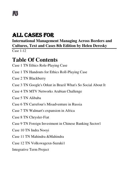 All Cases For International Management Managing Across Borders and Cultures, Text and Cases 8th Edition by Helen Deresky Case 1-12