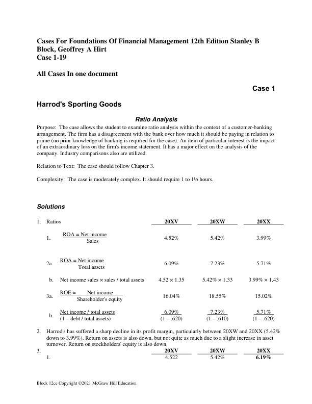 Cases For Foundations Of Financial Management 12th Edition Stanley B Block, Geoffrey A Hirt Case 1-19