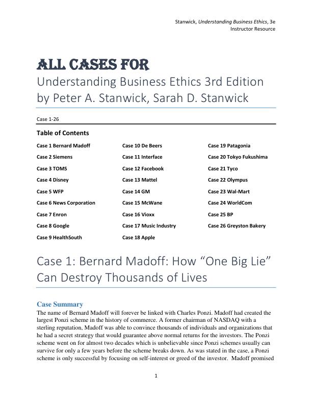 All Cases for Understanding Business Ethics 3rd Edition Peter A. Stanwick, Sarah D. Stanwick