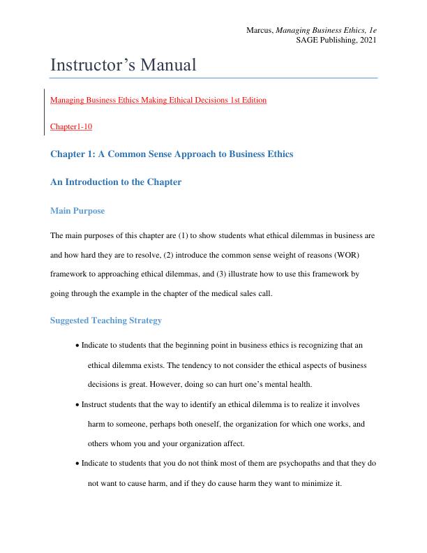 Instructor Solution Manual for Managing Business Ethics Making Ethical Decisions 1st Edition