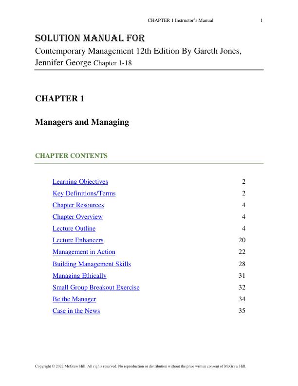 Instrucotor's Solution ManuaL For Contemporary Management 12th Edition By Gareth Jones, Jennifer George