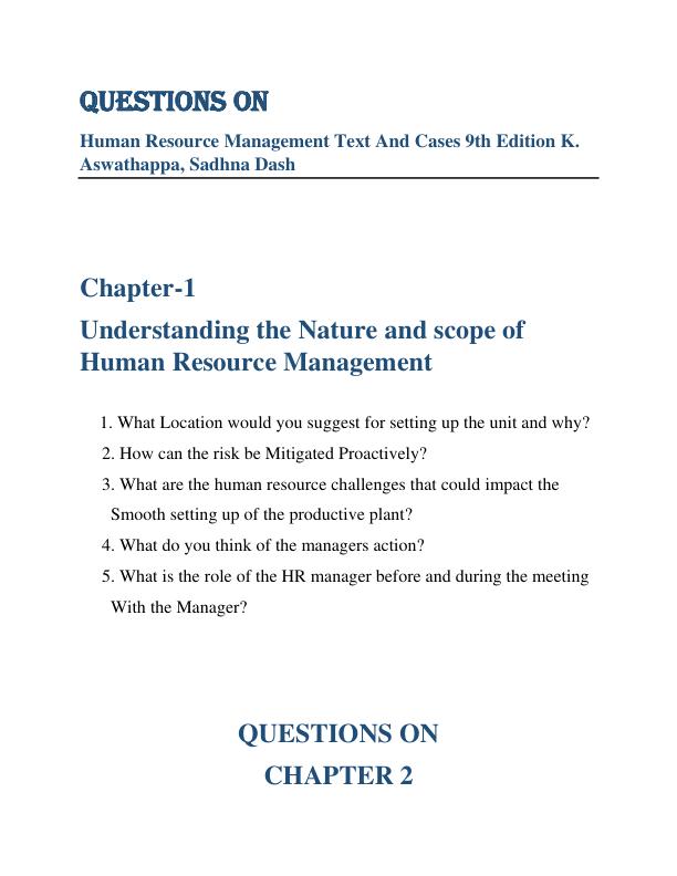 Questions on Human Resource Management Text And Cases 9th Edition K. Aswathappa, Sadhna Dash 