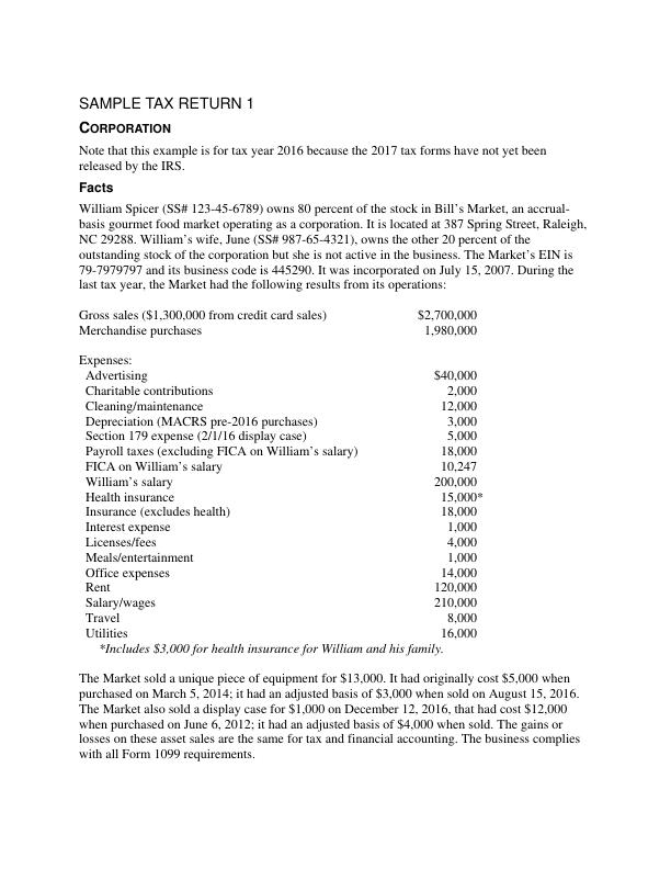 Sample Tax Returns for Taxation for Decision Makers 2017th Edition by Shirley Dennis-Escoffier, Karen A. Fortin