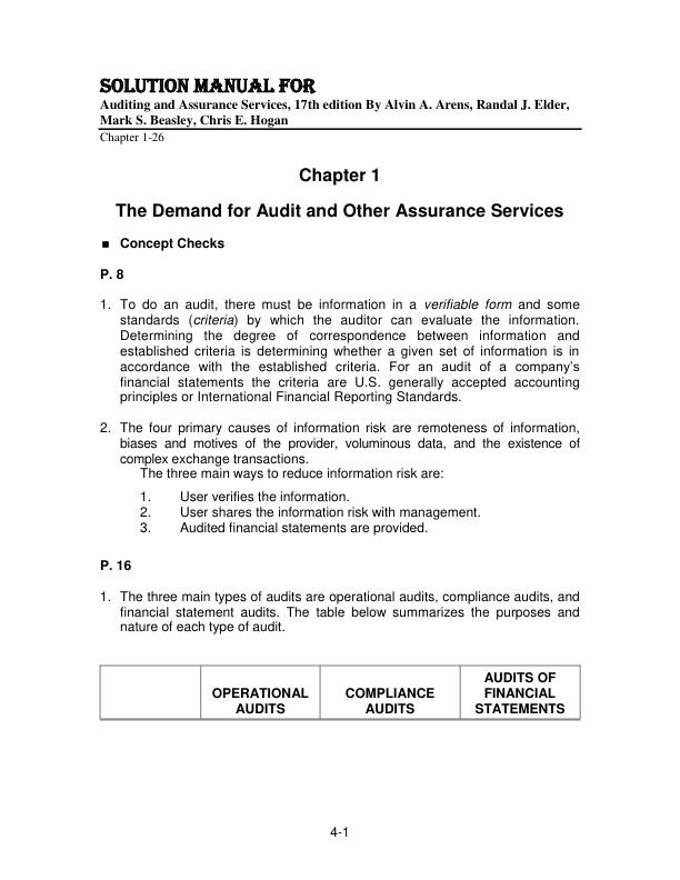 Solution Manual for Auditing and Assurance Services, 17th edition By Alvin A. Arens, Randal J. Elder, Mark S. Beasley, Chris E. Hogan
