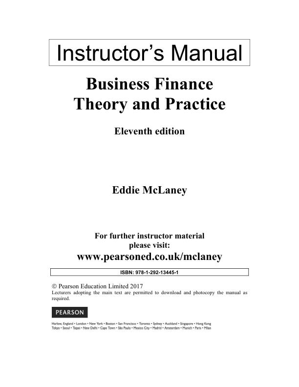 Solution Manual for Business Finance 11th Edition By Eddie McLaney