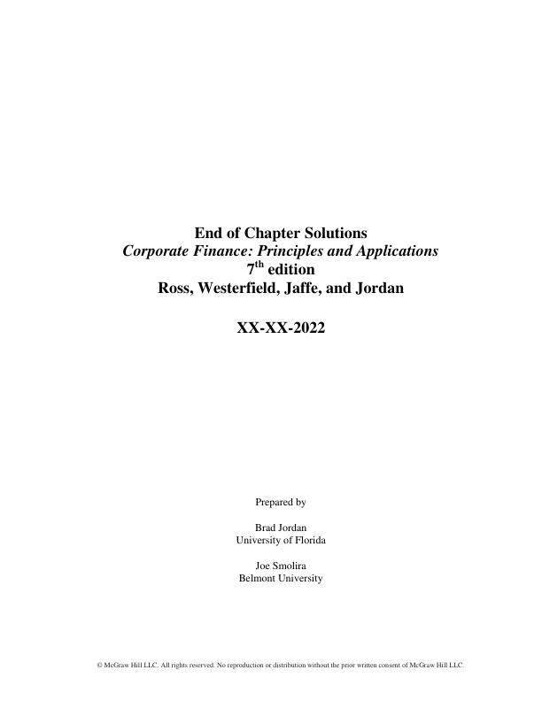 Solution Manual for Corporate Finance Core Principles and Applications 7th Edition By Stephen Ross