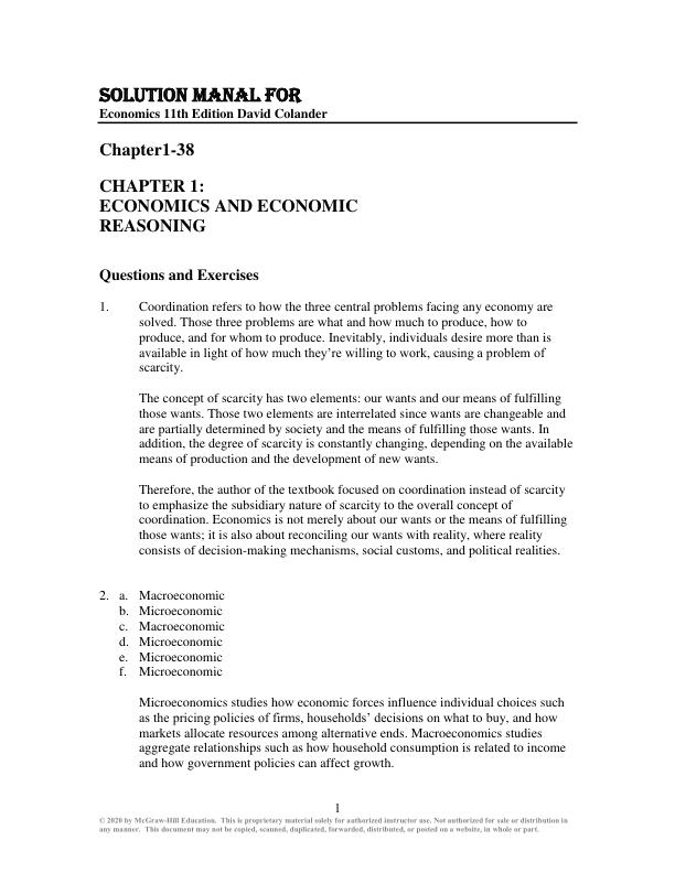 Solution Manual for Economics 11th Edition by David Colander Chapter 1-38