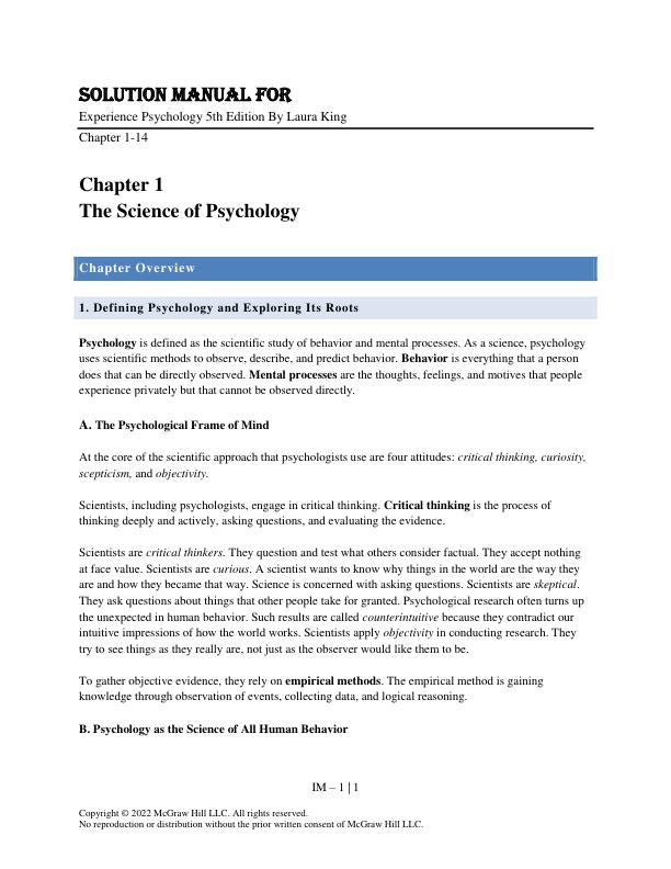 Solution Manual for Experience Psychology 5th Edition By Laura King
