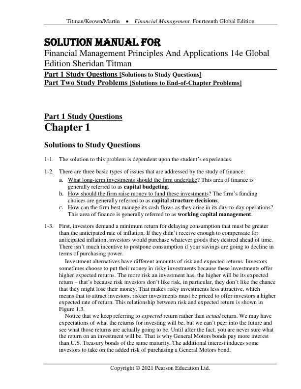 Solution Manual for Financial Management Principles And Applications 14e Global Edition Sheridan Titman