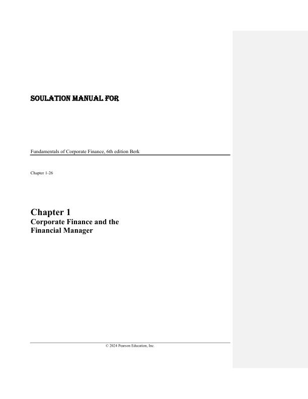 Solution Manual for Fundamentals of Corporate Finance, 6th Edition by Jonathan Berk, Peter DeMarzo, Jarrad Harford