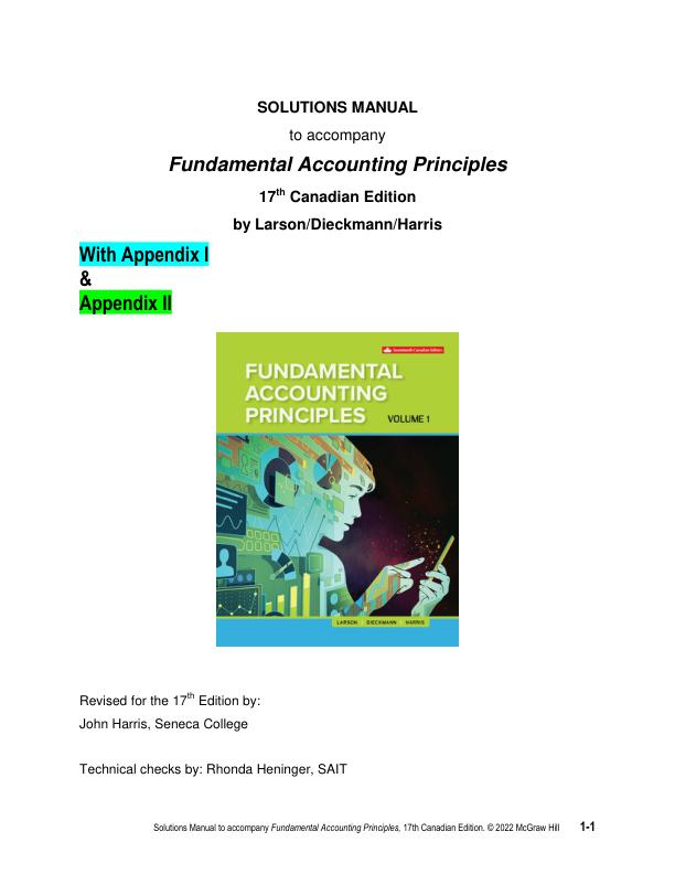 Solution Manual for Fundamental Accounting Principles Volume 1 17th Canadian Edition By Kermit D. Larson, Heidi Dieckmann, John Harris
