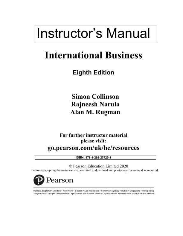 Solution Manual for International Business, 8th edition By Simon Collinson, Rajneesh Narula, Alan M. Rugman