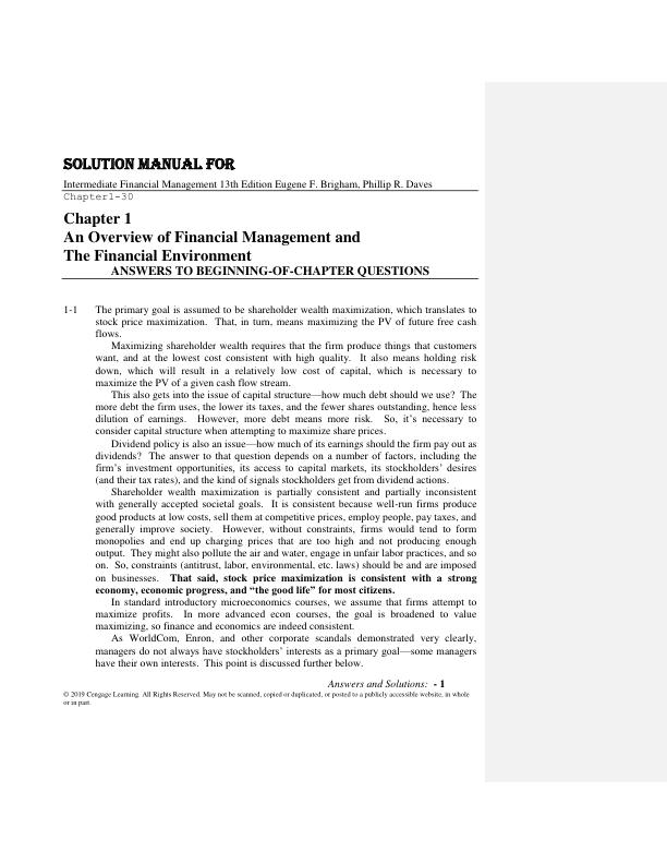 Solution Manual for Intermediate Financial Management 13th Edition Eugene F. Brigham, Phillip R. Daves