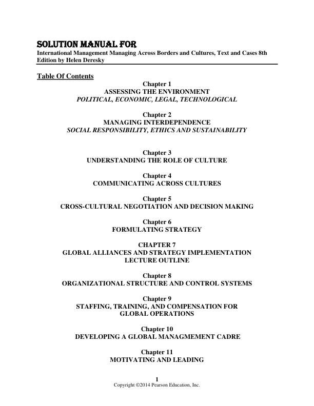 Solution Manual For International Management Managing Across Borders and Cultures, Text and Cases 8th Edition by Helen Deresky