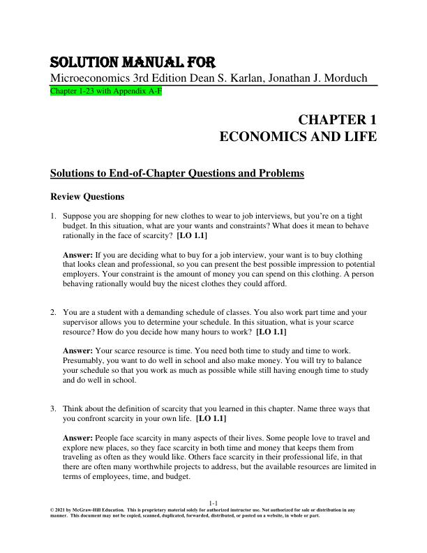 Solution Manual For Microeconomics 3rd Edition Dean S. Karlan, Jonathan J. Morduch