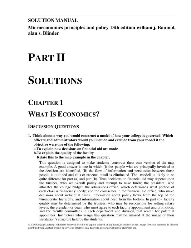 Solution Manual for Microeconomics Principles And Policy 13th Edition by William J. Baumol, Alan S. Blinder