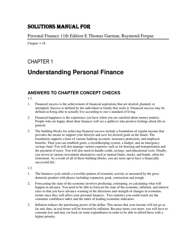 Solution Manual for Personal Finance 11th Edition By E Thomas Garman, Raymond Forgue