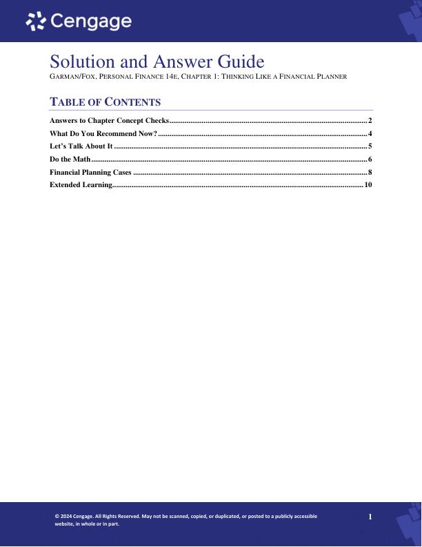 Solution Manual for Personal Finance, 14th Edition By E. Thomas Garman, Raymond E. Forgue, Jonathan Fox Chapter 1-17