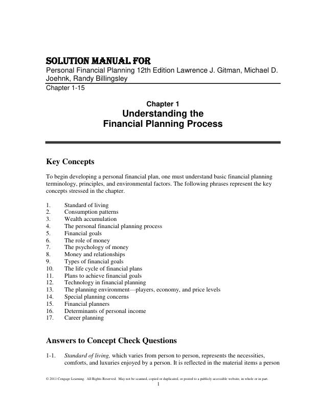 Solution Manual for Personal Financial Planning 12th Edition by Lawrence J. Gitman, Michael D. Joehnk, Randy Bil