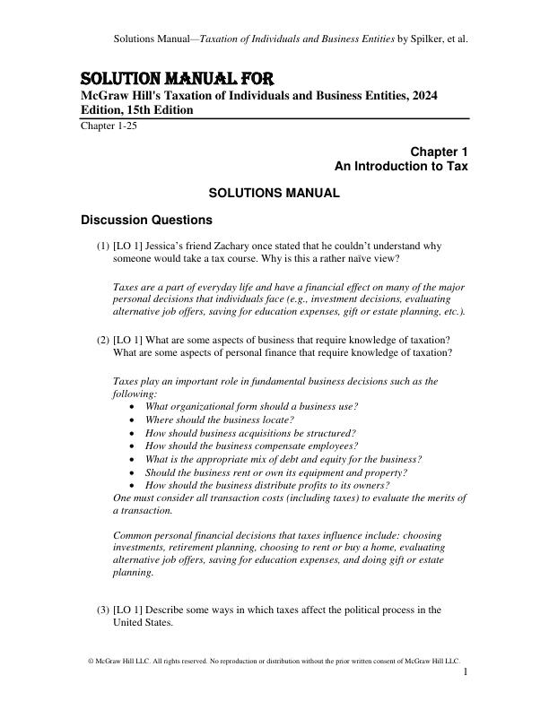 Solution Manual for McGraw Hill's Taxation of Individuals and Business Entities, 2024 Edition, 15th Edition Chapter 1-25