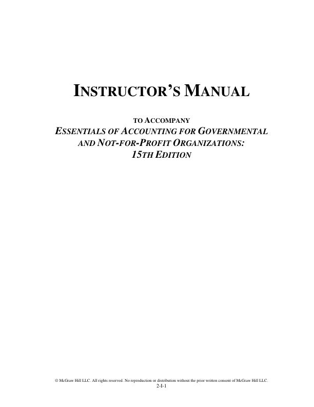 Solution Manual for Essentials of Accounting for Governmental and Not-for-Profit Organizations ISE 15th Edition by Paul A. Copley