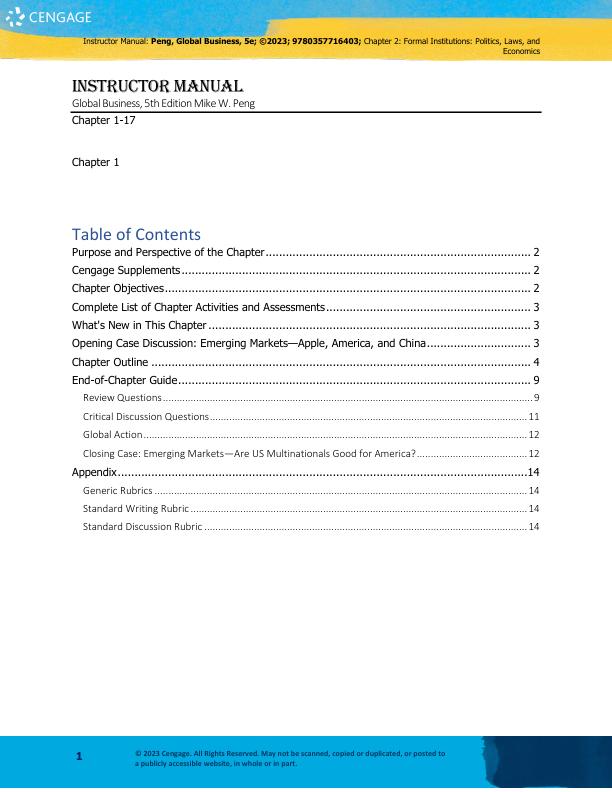 Instructor Manual for Global Business, 5th Edition Mike W. Peng