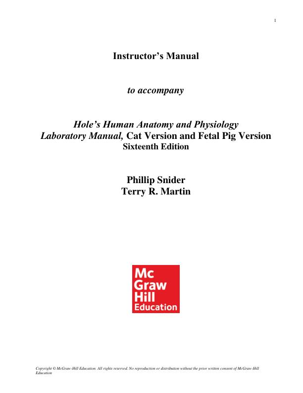 Instructor Solution Manual for Hole's Human Anatomy & Physiology 16th Edition By Charles Welsh Chapter 1-24