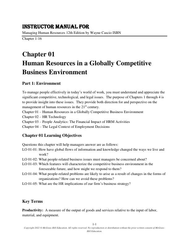 Instructor Solution Manual for Managing Human Resources 12th Edition by Wayne Cascio ISBN 9781264069392